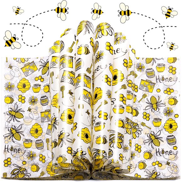 KVCSYAW 200 Pcs Wax Paper Sheets for Food, Sandwich Wrap, Deli Wraps, Bee Day Waterproof Oil-Proof Picnic Basket Liners With Bee Pattern for Kitchen Handmade Food, Large