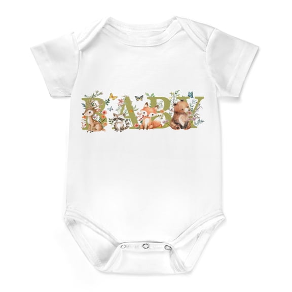Baby Woodland Animals Green Bodysuit Giraffe Raccoon Fox Bear Butterfly Floral Leaves Onesie Bodysuit Short Sleeve One-Piece Baby Clothes for Boy