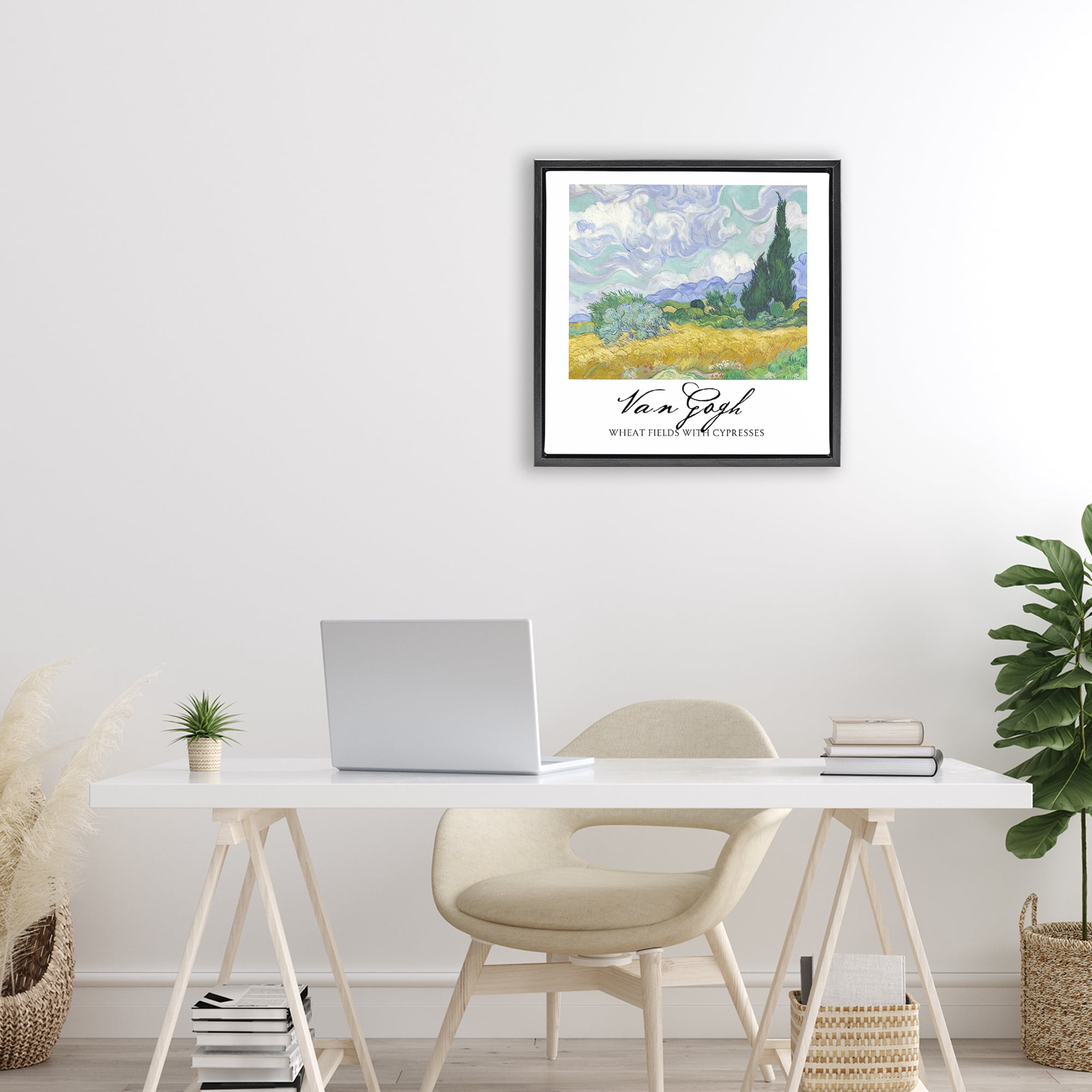 Stupell Industries Van Gogh Wheat Field with Cypresses Black Framed Floater Canvas Wall Art, design by Vintage Hustle