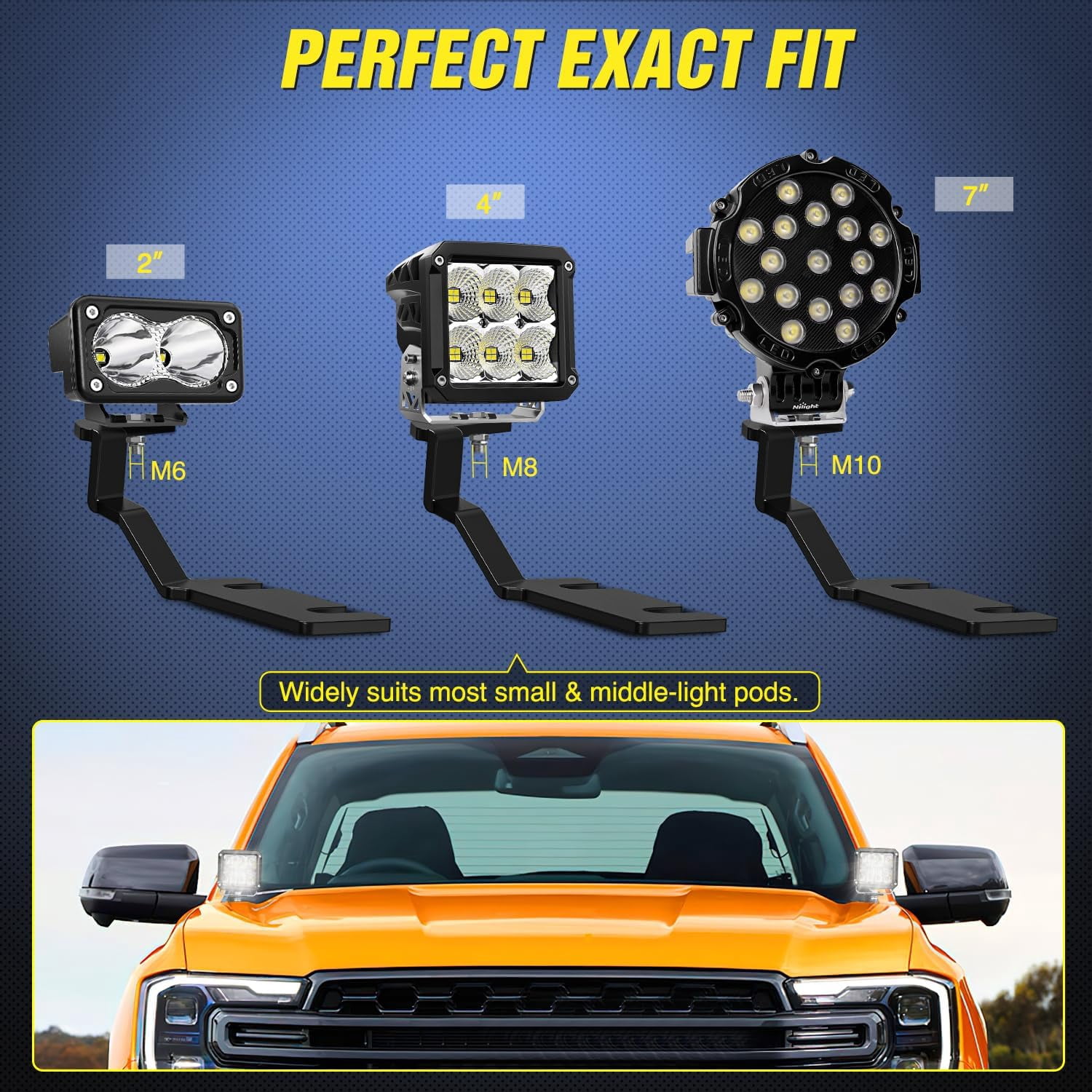 Nilight Ditch Light Brackets Hood Hinges Mount Bracket Kit for Auxiliary Offroad LED Pod Light Work Lights Compatible with Ford Ranger 2019 2020 2021 2022 2023 2024