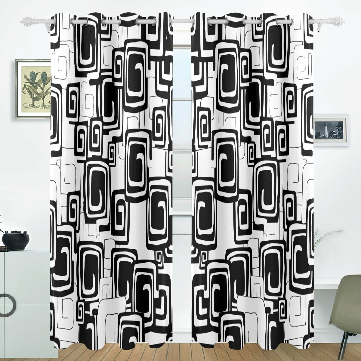 POPCreation Black And White Abstract Pattern Window Curtain Blackout