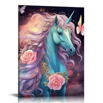 COMIO Fantasy Butterfly Unicorn Textured Poster, Picture Print Stretched Framed Canvas Painting, Home Wall Bedroom Bathroom Wall Art Gift