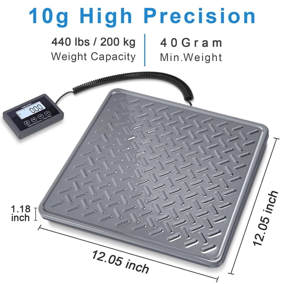 Heavy Duty Postal Scale 440lb Digital Shipping Scale with Strong Steel Platform, Hold Tare Function, Backlit LCD Display for Packages Luggage