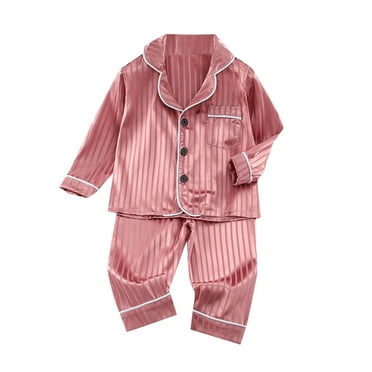 Diufon Toddler Pajamas 2 Pieces Silk Stain Long Sleeve Button Down Shirts and Pants Homewear for Boys Girls