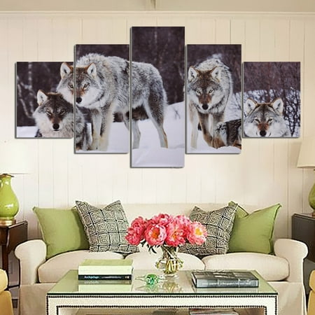 5Pcs Modern Abstract Wolf Picture Oil Painting Canvas Picture Print Home Wall Decor Christmas Gift Frameless