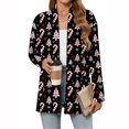 thumbnail image 2 of Women's Christmas Cartoon Character Printed Lightweight Cardigan, Long Sleeved Casual Loose Thin Fit Jacket with Pockets for Fun Festive Apparel,Black,L, 2 of 5
