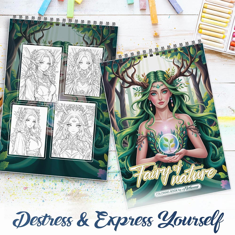 NETHOUSE Fairy Of Nature Coloring Book For Adults Relaxation & Stress Relief, 30 Coloring Pages of Forest Fairies, Nature Spirits, Enchanted Woodland Creatures, and Magical Garden Scenes
