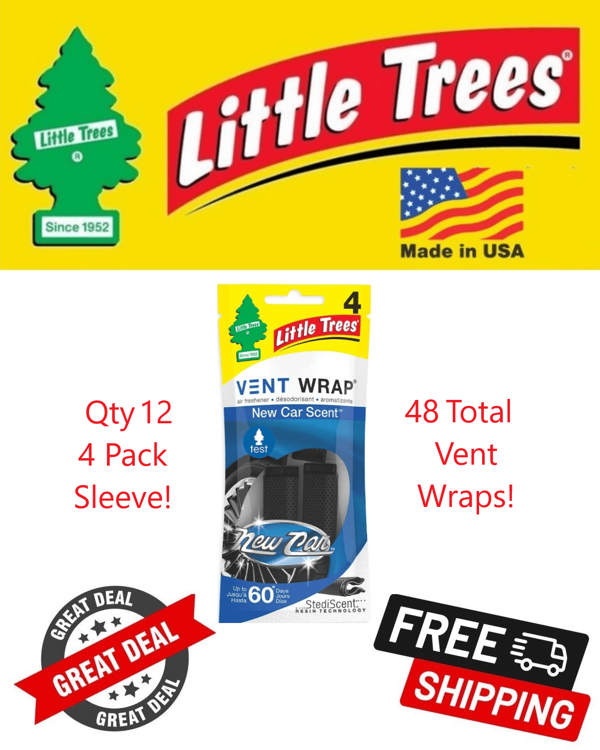 Little Trees New Car Scent Air Freshener Vent Wrap for Car & Home 48
