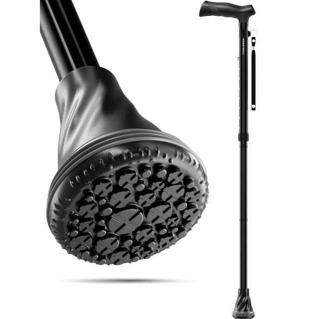 Bastón HONEYBULL con colchón de aire para hombre y mujer - Plegable, ajustable, con base protectora, resistente | Bastones para adultos mayores (Negro)