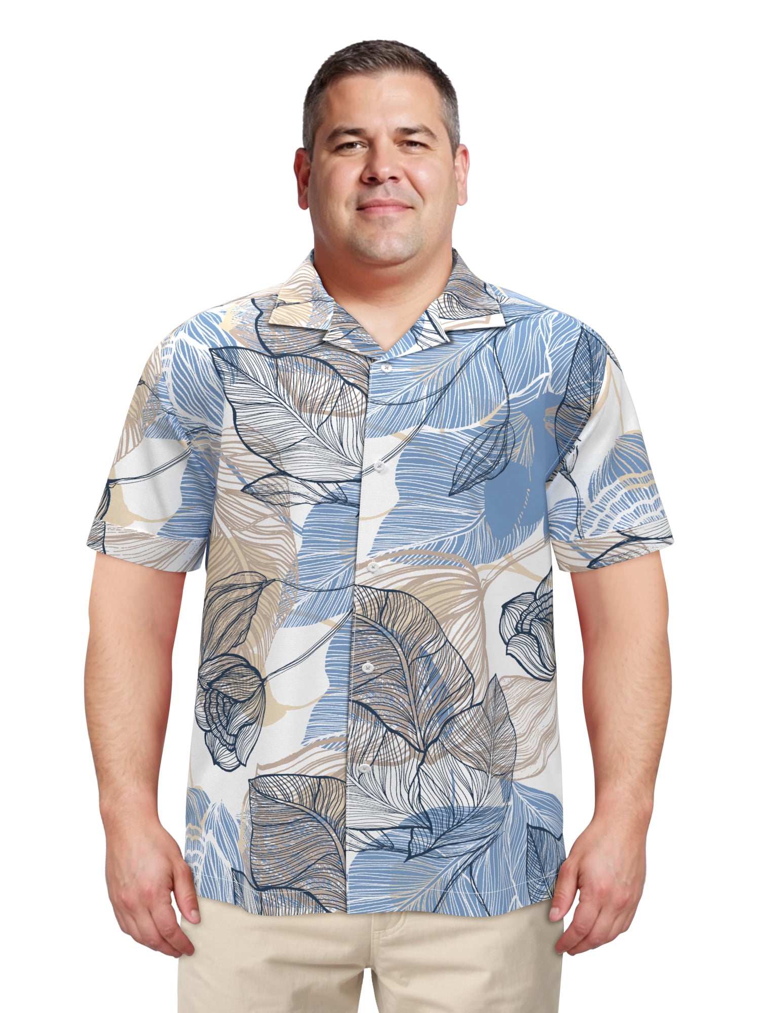Havanera Men's and Big Men's Tropical Allover Short Sleeve Printed Button-Down Shirt with Texture, Sizes S-5XL