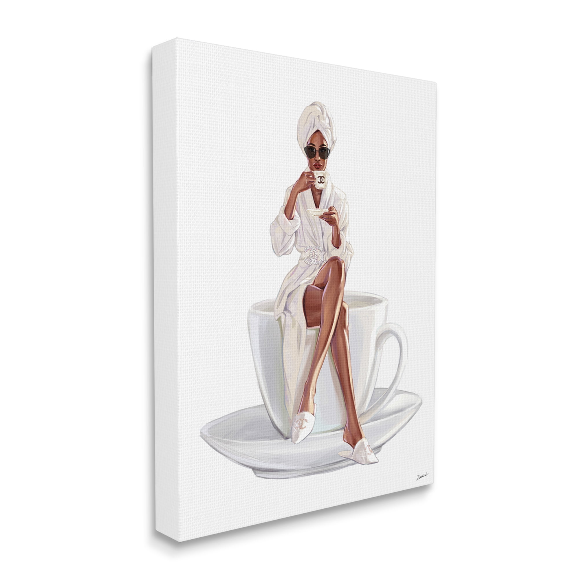 Stupell Industries Chic Coffee Teacup Woman Sipping Robe Sunglasses Canvas Wall Art, 16 x 20, Design by Ziwei Li