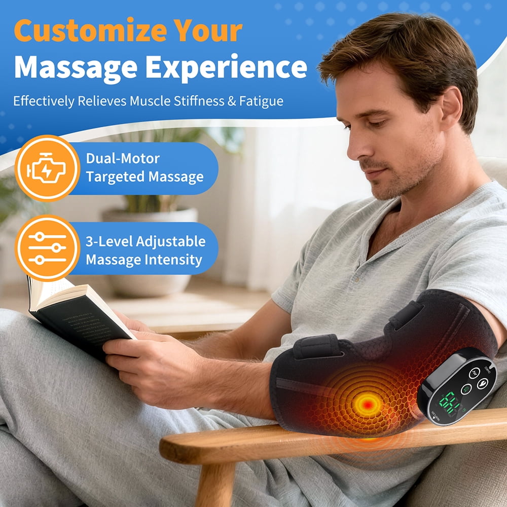 Cordless Elbow Heating Pad for Elbow Relief,  Heated Massage Elbow Brace with 3000mAh Battery, 5 Heat Levels and 3 Vibration, Heating Pad for Joint  Arm Relief