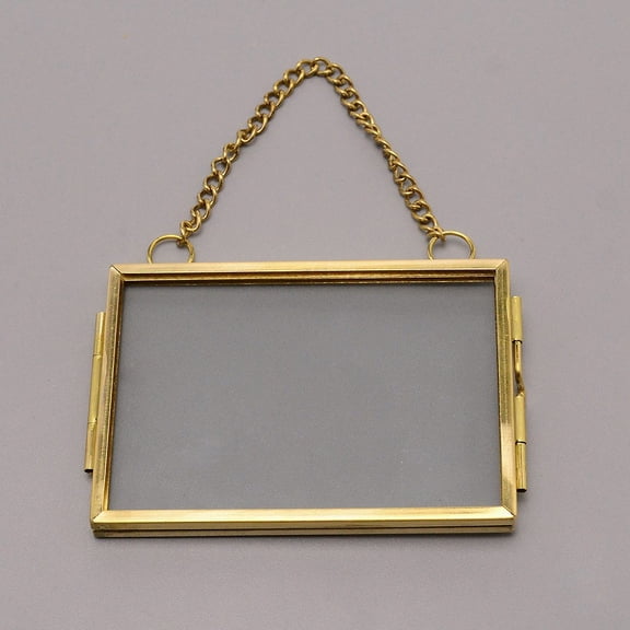 Brass Glass Hanging Photo Frame DIY Artwork Display Frame for Dried Plant Specimen Pressed Flowers Rectangle Bronze 110x82x7mm