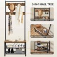 thumbnail image 5 of LibraMAl Coat Rack, 3-in-1 Hall Tree with Bench and Shoe Storage, Freestanding Entryway Bench with Coat Rack, Industrial Entryway Shoe Storage with 9 Hooks and 3 Shelves, Easy Assembly, Rustic Brown, 5 of 9