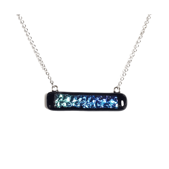 Purple to Green Dichroic Ombre Fused Glass Bar Necklace