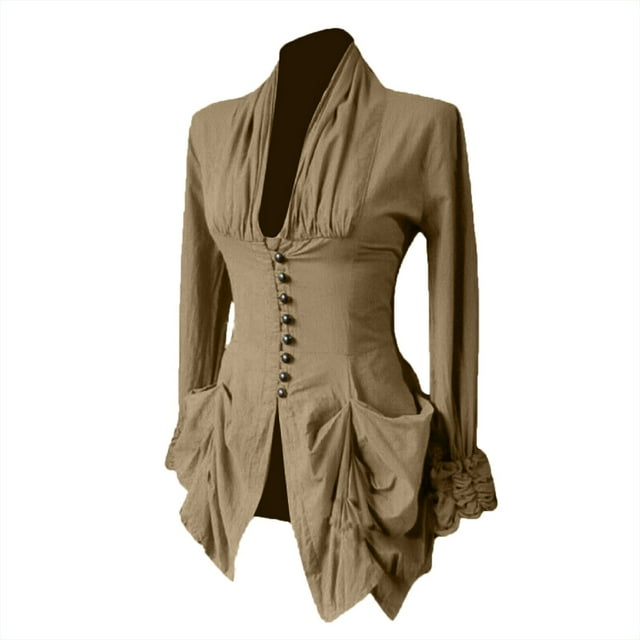 WREESH Manteau Queue-de-Pie Irrégulier Vintage pour Femmes à Manches Longues, Boutonné, avec Garniture en Dentelle Rétro