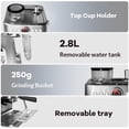 thumbnail image 6 of Kicctian 20 Bar Semi-Automatic Coffee Maker with Built-In Grinder, 30 Grind Settings, Large 2.8L Removable Water Tank, Milk Frother & Steam Wand for Latte & Cappuccino, 6 of 7