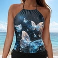 thumbnail image 5 of idosla Womens Swim Tankini Tops High Neck Bathing Suit Slim Fit Swim Tops UPF 50+ Tummy Control Swimsuits No Bottom (Sky Blue, XXL), 5 of 7
