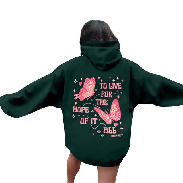 Sudadera con capucha Pink Palm Puff para mujer, sudadera con capucha gráfica rosa Palm Puff sudadera preppy unisex, To Live For the Hope of it All en lila verde oscuro XXL