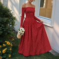 thumbnail image 5 of Dpjklzsn Women's Off The Shoulder Long Sleeve Maxi Dress Polka Dot Smocked Waist Flowy A Line Cocktail Dress, 5 of 6