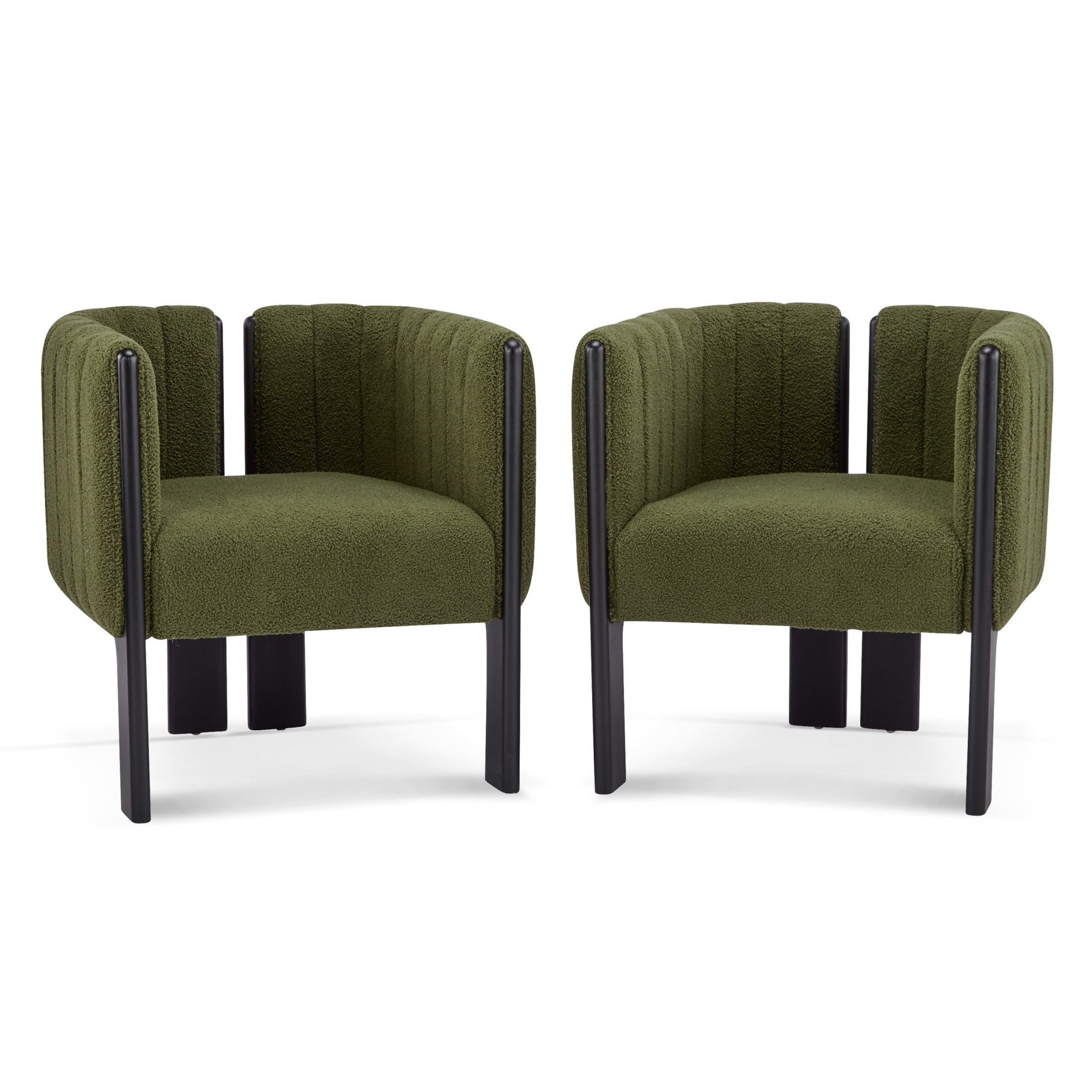 Christopher Knight Home Set of 2 Modern Accent Dining Chairs, Olive Green Boucle Upholstery, Black Wood Frame