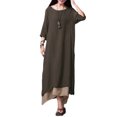 thumbnail image 1 of Las nuevas mujeres de la vendimia vestido de algodón de lino de Split dobladillo irregular floja oca Tomshoo Marrón L, 1 of 7