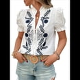 thumbnail image 2 of Blusas de Verano para Mujer 2025, Informales, con Volantes, Cuello en V, Corta Abullonada, Botones y Bordados. M, 2 of 10