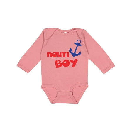 

Inktastic Nauti Boy Boat Anchor Nautical - Red Blue Boys Long Sleeve Baby Bodysuit
