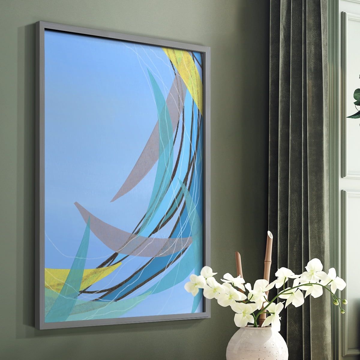 Circulating Flow II Framed Print in Gray Solid Wood Framed Print No Nail Hanging
