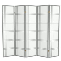Red Lantern 6 ft. Tall Double Cross Shoji Screen - Grey - 5 Panels