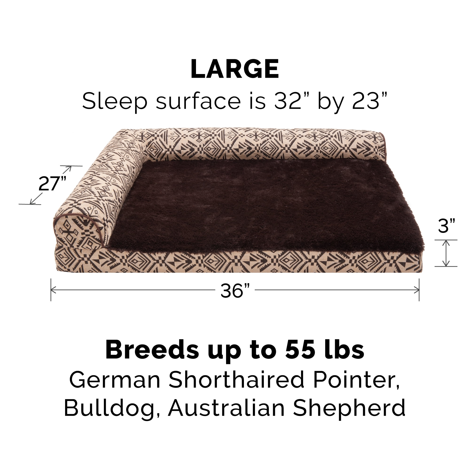 FurHaven Pet Products Southwest Kilim Orthopedic Deluxe Chaise Lounge Pet Bed for Dogs & Cats - Desert Brown, Large
