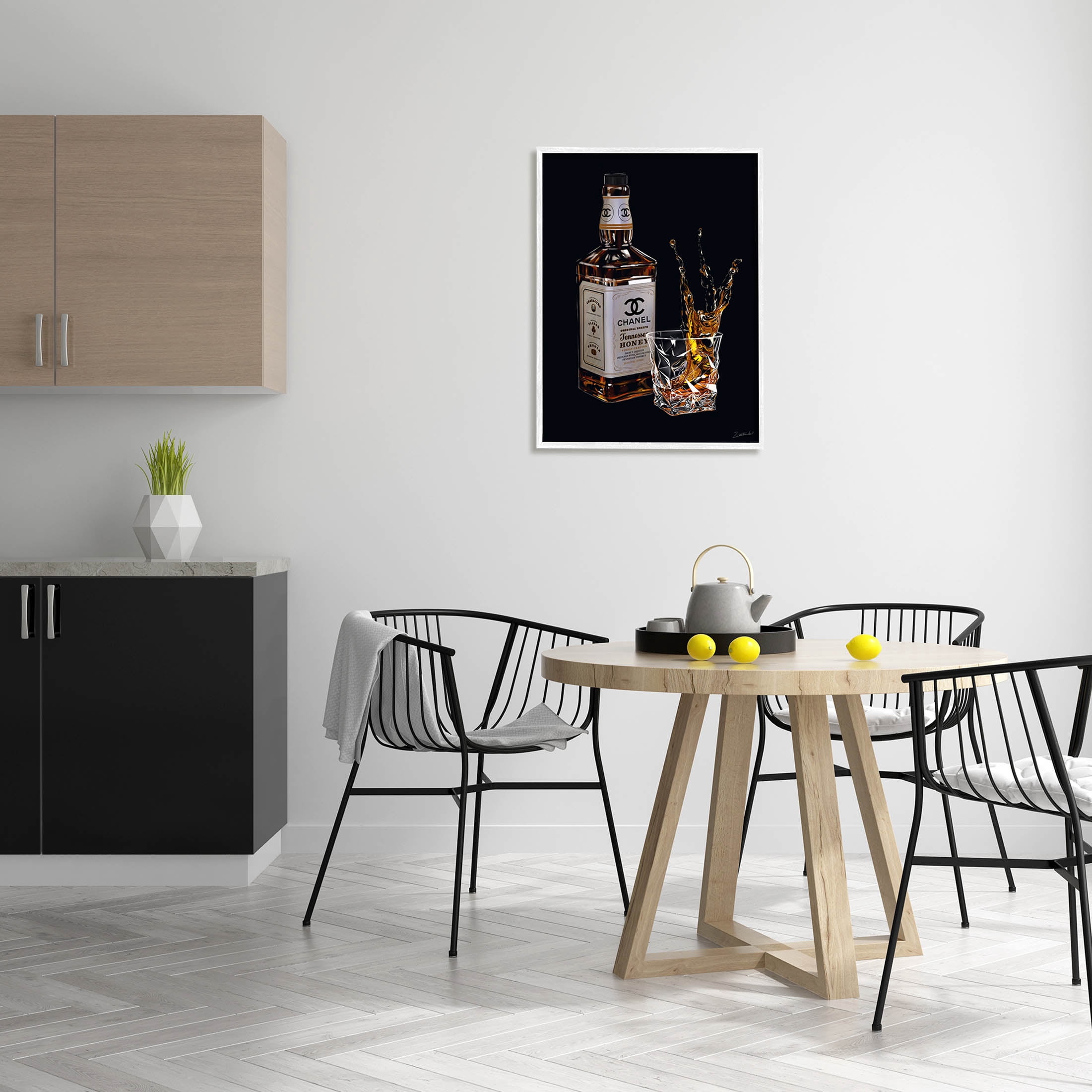 Stupell Industries Splashing Liqueur Glam Whiskey Bottle Graphic Art White Framed Art Print Wall Art, Design by Ziwei Li