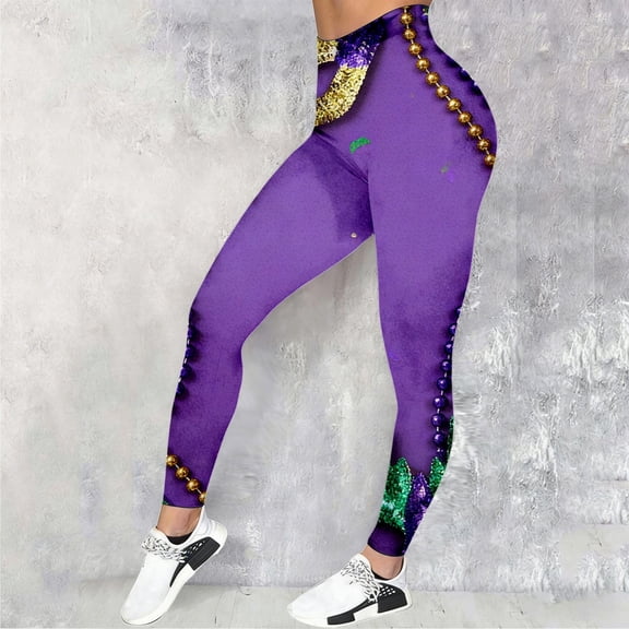 MAIHAN Yoga Pants Women Mardi Gras Leggings High Waist Tummy Control Yoga Pants Sports Workout Running Leggings Carnival Tights(Pink,L)