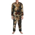 thumbnail image 3 of Salouo Palatial Style Flower Rabbit Print Button-Front Long Sleeve Pajama Set for Men, Soft 2Pjs Men's Long Sleeve Sleepwear-X-Large, 3 of 7