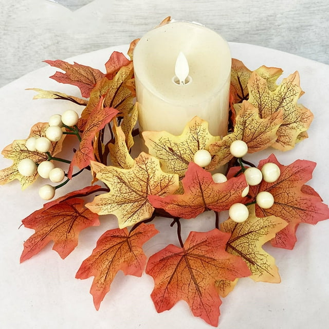 Sokhug Fall Wreaths Thanksgiving Table Centerpieces Fall Candle Rings 9.84 Inch Maple Leaf Wreaths for Cabinets Farmhouse Autumn Wreath for Front Door Porch Wall Window Decorations