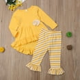 thumbnail image 3 of Gupgi Bébé Fille Automne Jaune Haut à Manches Longues à Ourlet Volanté + Pantalon Évasé à Rayures, 3 of 6