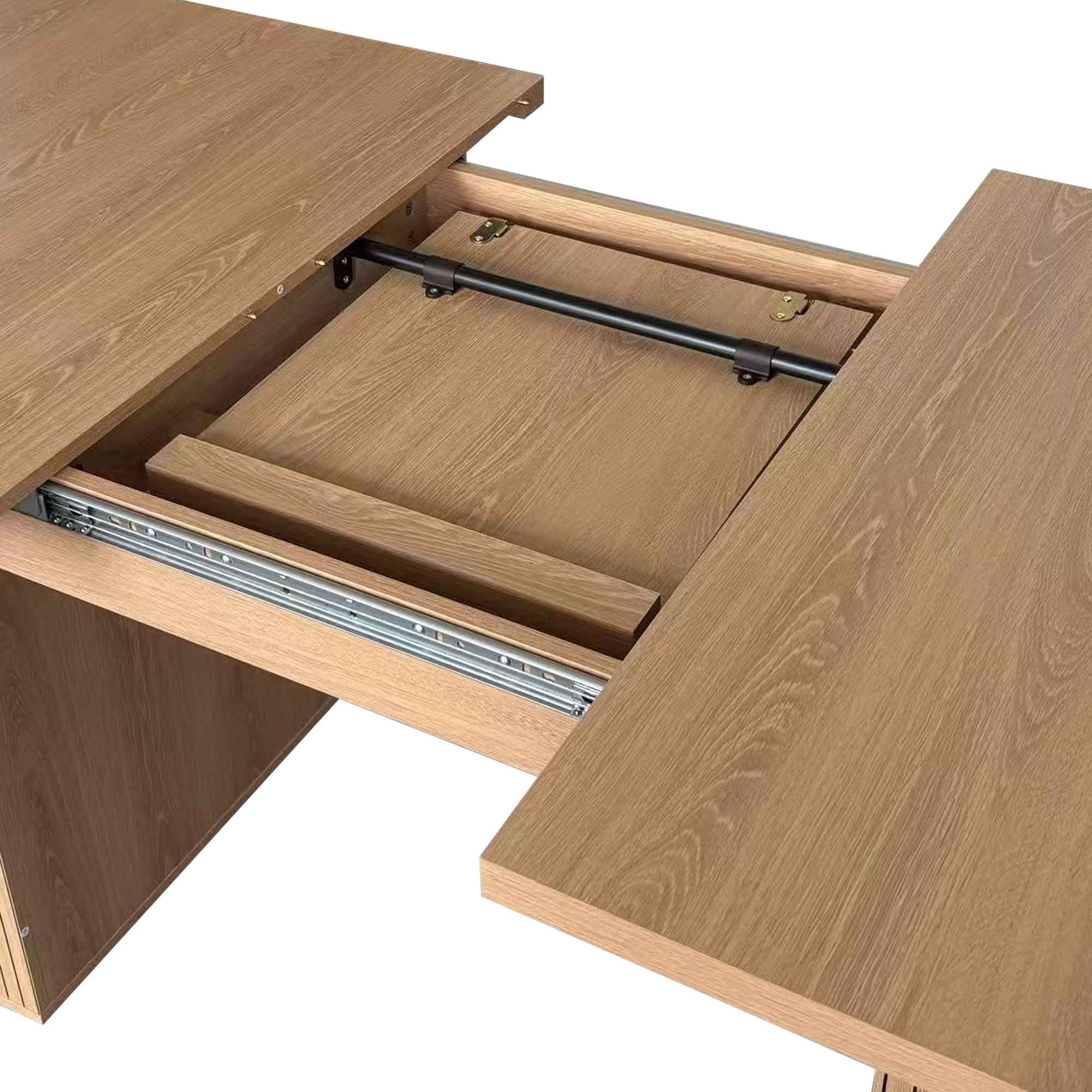 MAYEERTY Extendable Rectangular Dining Table for 6-10, Modern Expandable Kitchen Table with Built-in Storage Cabinet & Hidden Extension Leaf, for Dining Room, Apartment, Kitchen
