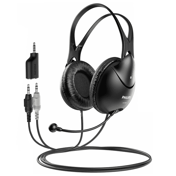 Philips Wired Over Ear Stereo Headphones W Mic & 2-to-1 Adapter for Zoom