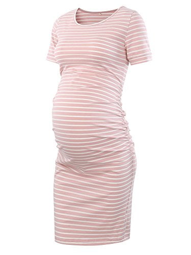 Liu & Qu Women's Maternity Bodycon Ruched Side Dress Casual Short & 3/4 Sleeve Dress for Daily Wearing Or Baby Shower 