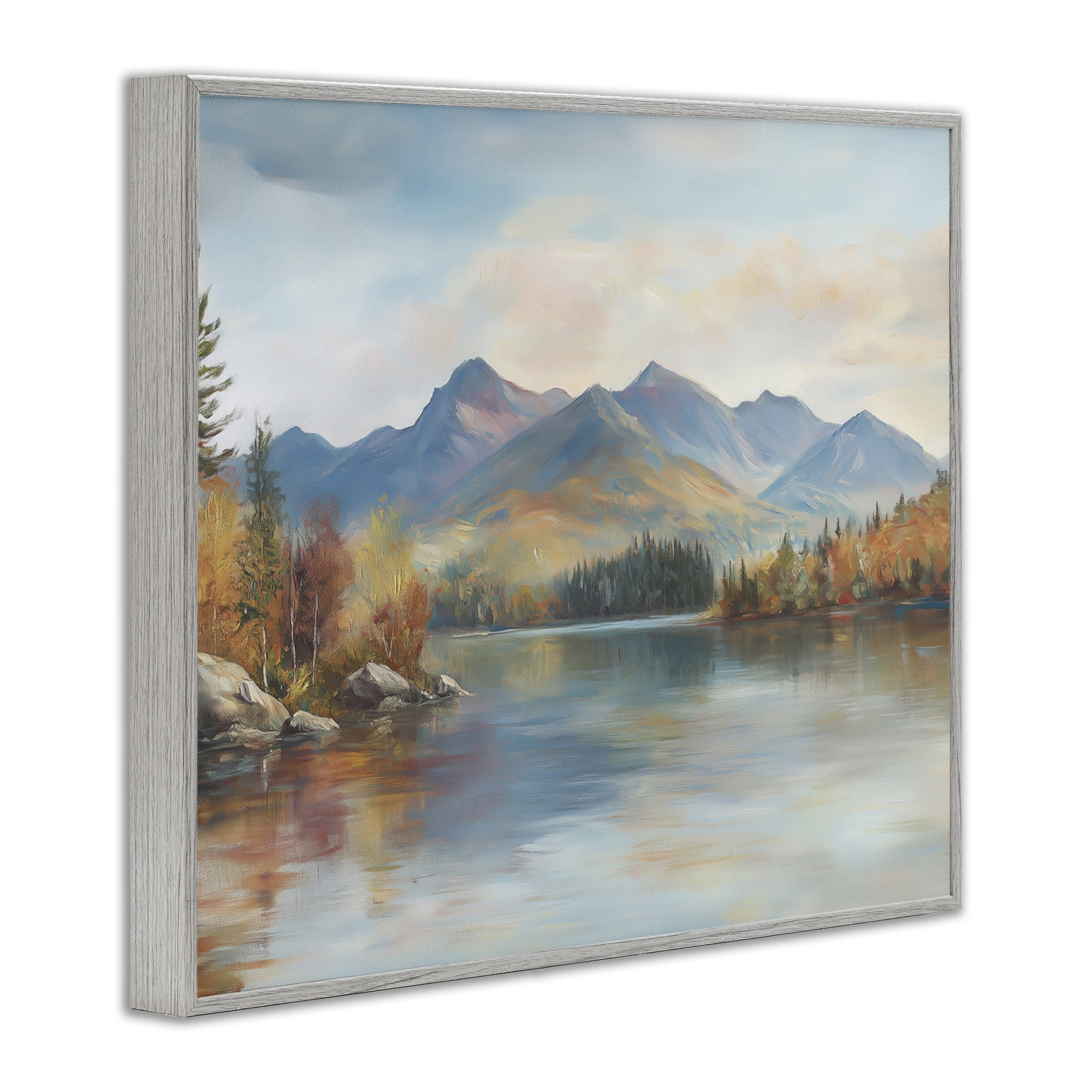 Stupell Industries Rustic Lake Landscape in Fall Gray Framed Giclee Art, design by LSR Design Studio
