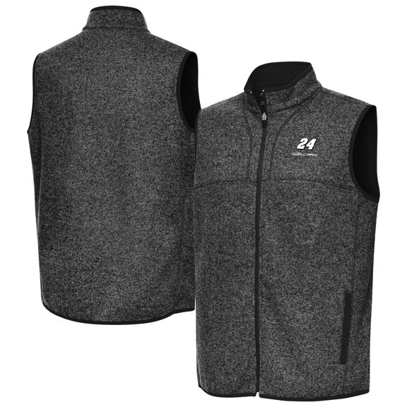 Men's-Antigua Heather Black Jeff Gordon Fortune Full-Zip Vest