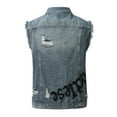thumbnail image 5 of Handshe Men's Denim Vest, Solid Color with Notch Lapel Collar Sleeveless Button Front and Distressed Details, Casual Fashion for Daily Wear and Outdoor Activities, 5 of 8