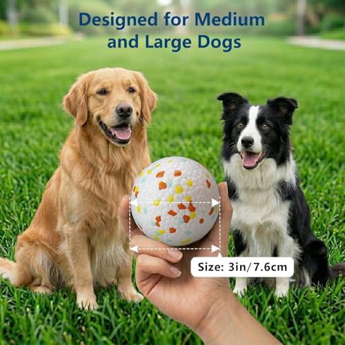 Dog Ball Toys Dog Tennis Ball for Aggressive Chewers Indestructible Bouncy Lightweight Water Toy Fetch Ball for Large Medium and Small Dog White & Yellow (2-Pack),Medium (3" diameter)
