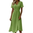thumbnail image 2 of ClodeEU Women's V Neck Short Sleeve Midi Dress,Casual High Waist A Line Flowy Dress Green,Women's Plus S, 2 of 7