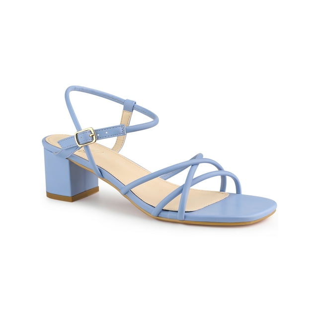 BLISSFUL STEP Style Open Toe Slingback Block Heel Sandals for Women Blue (Size 8.5)