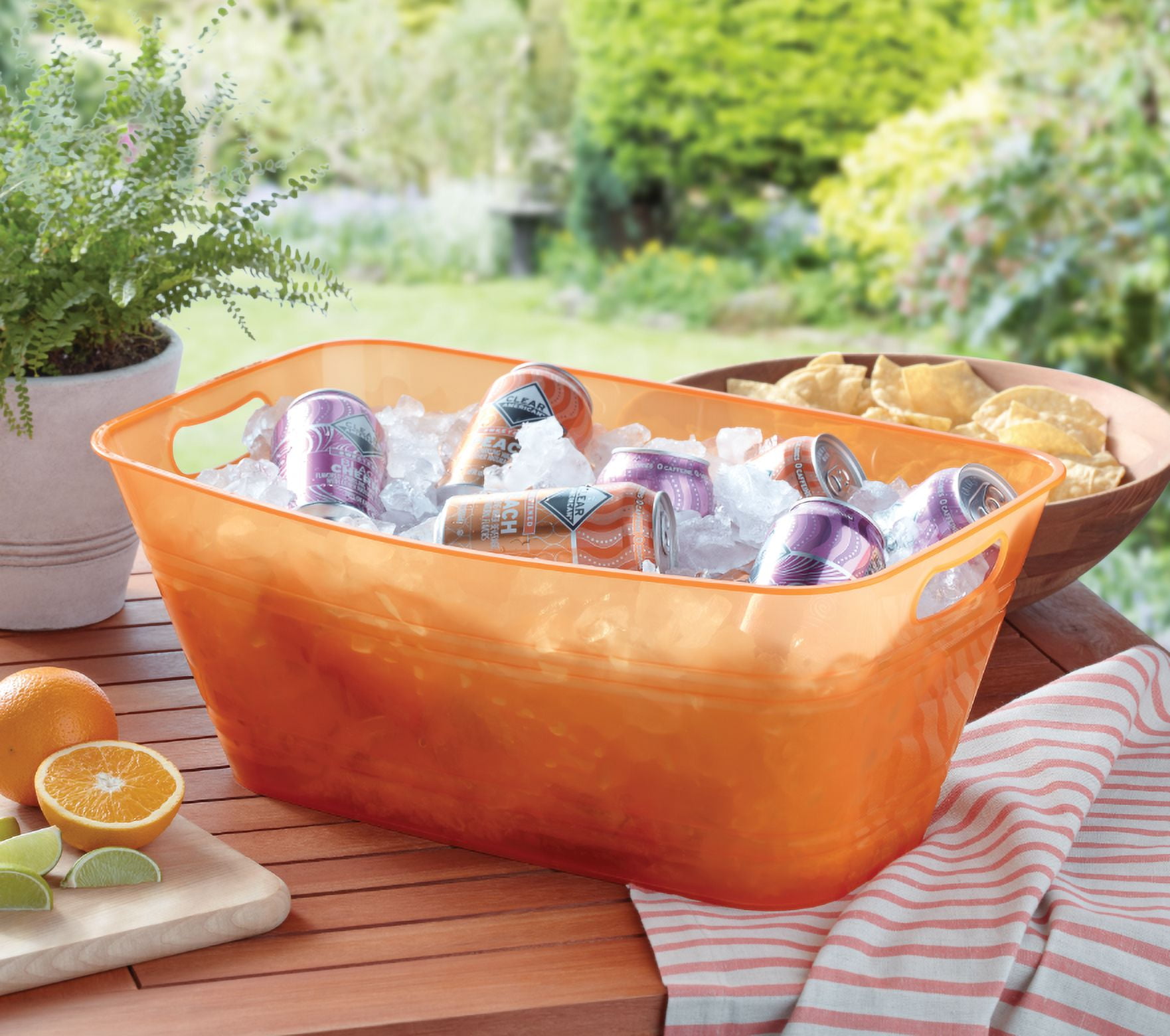Mainstays Orange Plastic Rectangular Beverage Tub, 20"