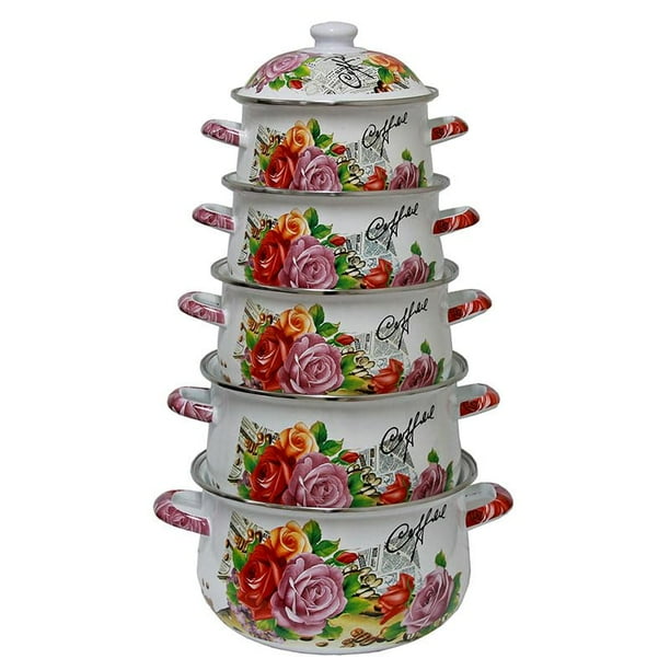 Middle Eastern Persian Turkish Arab 10 Piece Enamel Pots with Lid