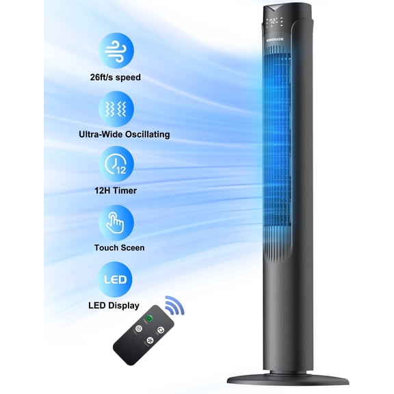 41" Tower Fan, Wide Oscillating Fans with 3 Speeds, 3 Modes, 26 ft/s High Velocity, LED Display with Remote, 12H Timer, for Home,Living Room,Office
