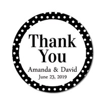 Darling Souvenir Round 45 Pcs Polka Dot Border Thank You Stickers Personalized Bride Groom Names And Date Envelope Seals-Black