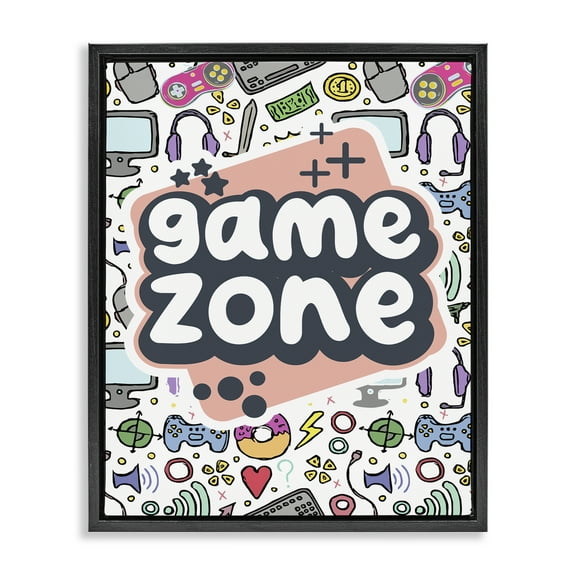 Stupell Industries Peach Game Zone Entertainment Painting Black Floater Framed Canvas Art Print Wall Art, 17 x 21